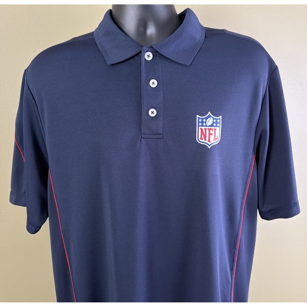 Majestic Cool Base "NFL" Polo Shirt Large Blue Short Sleeve With NFL Shield